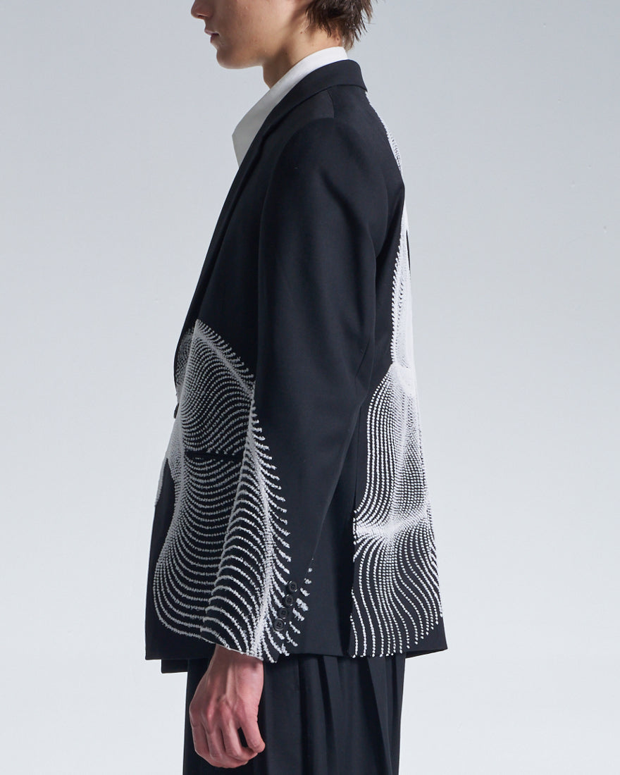 HARRISON WONG / Wool Blazer With Wavy Dots Lines Embroidery - Black