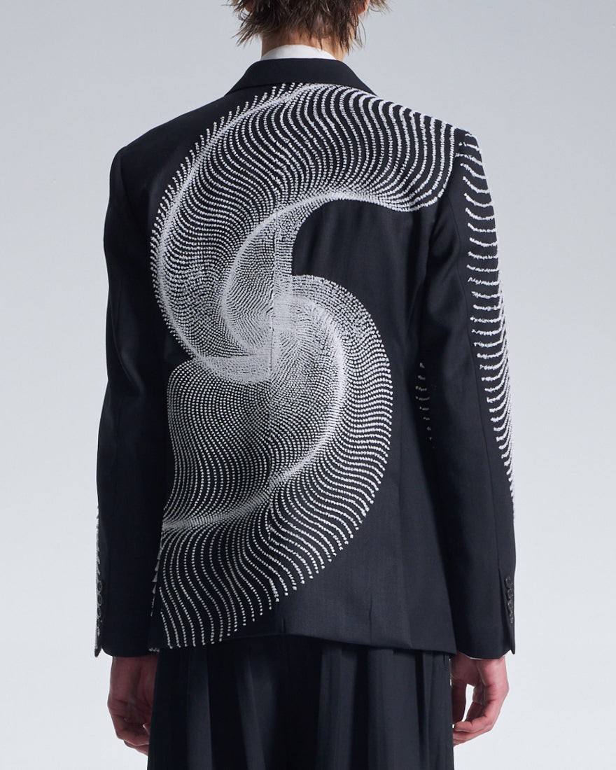 HARRISON WONG / Wool Blazer With Wavy Dots Lines Embroidery - Black