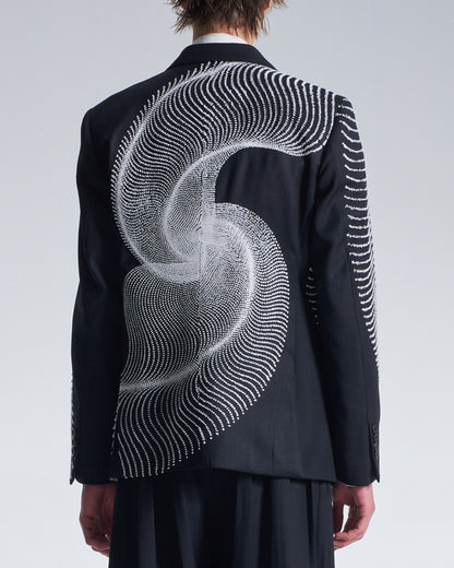 HARRISON WONG / Wool Blazer With Wavy Dots Lines Embroidery - Black