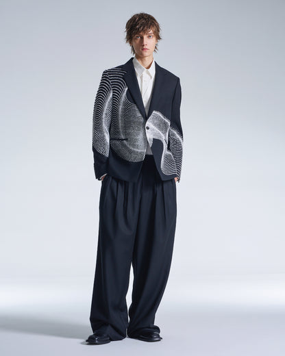 HARRISON WONG / Wool Blazer With Wavy Dots Lines Embroidery - Black