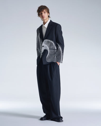 HARRISON WONG / Wool Blazer With Wavy Dots Lines Embroidery - Black