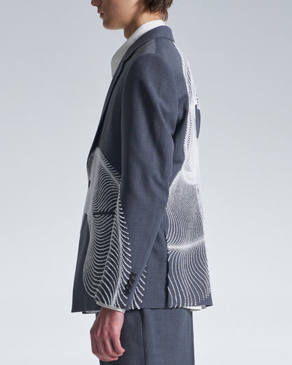 HARRISON WONG / Wool Blazer With Wavy Dots Lines Embroidery - Grey