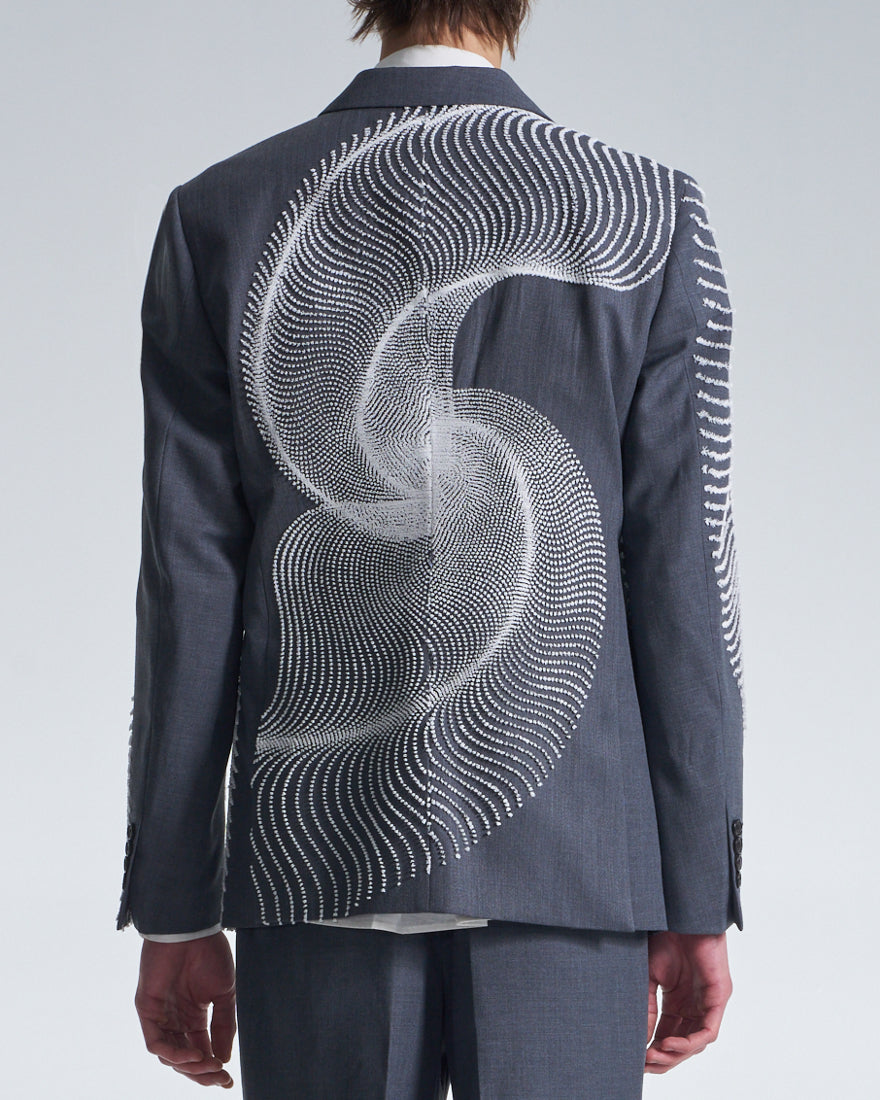 HARRISON WONG / Wool Blazer With Wavy Dots Lines Embroidery - Grey