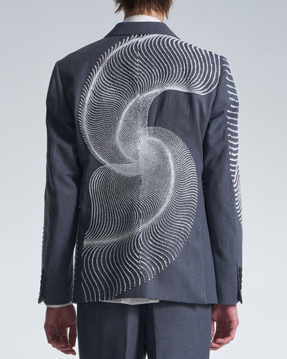 HARRISON WONG / Wool Blazer With Wavy Dots Lines Embroidery - Grey