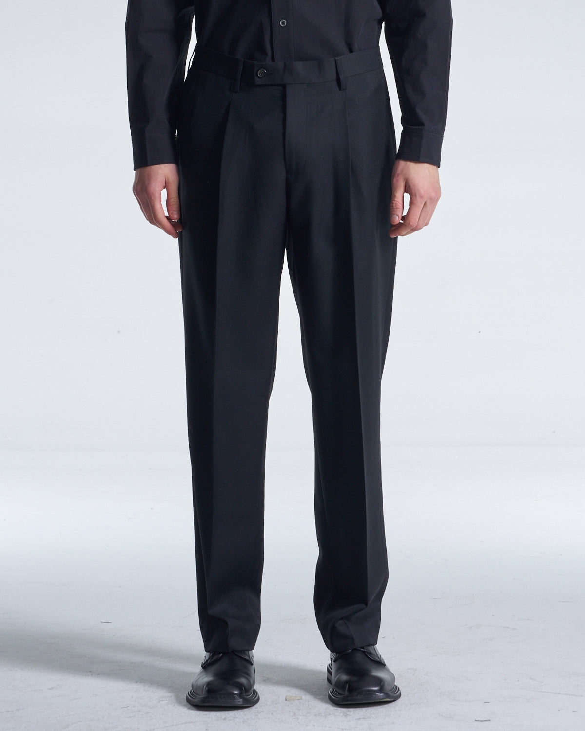 HARRISON WONG / Easy Fit Straight Leg Wool Pants - Black