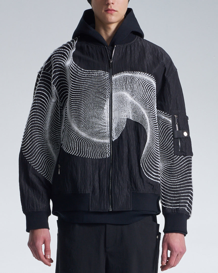 HARRISON WONG / Bomber Jacket With Wavy Dots Lines Embroidery