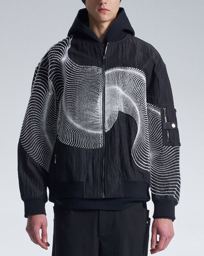 HARRISON WONG / Bomber Jacket With Wavy Dots Lines Embroidery
