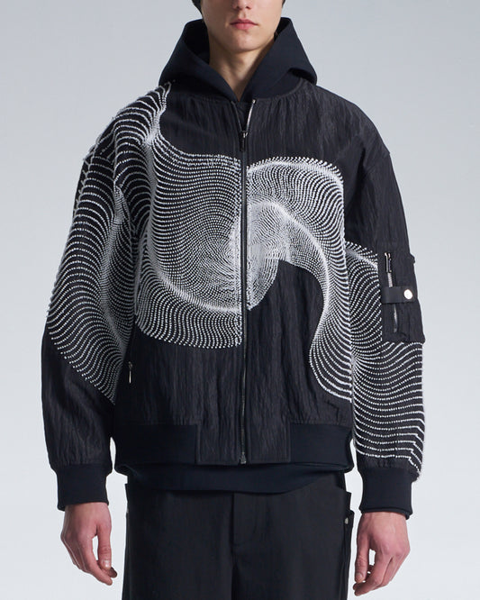 HARRISON WONG / Bomber Jacket With Wavy Dots Lines Embroidery