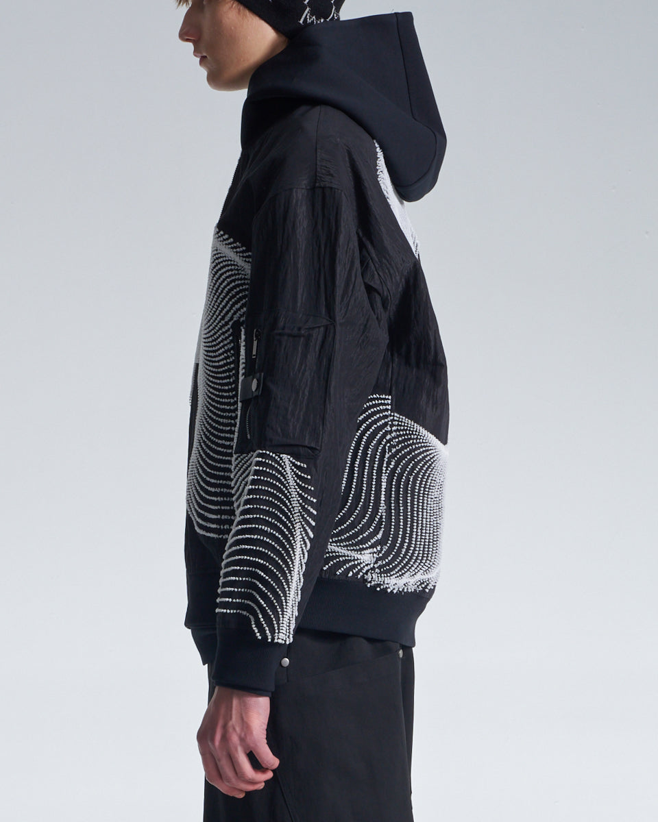 HARRISON WONG / Bomber Jacket With Wavy Dots Lines Embroidery