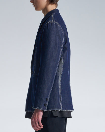 HARRISON WONG / Raw Edge Denim Blazer With Sandwich Knit Base