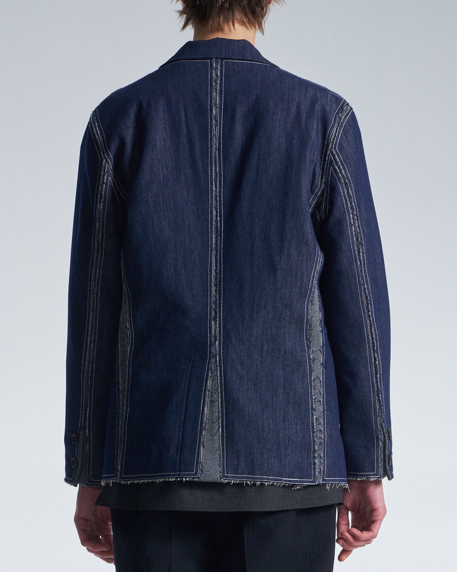 HARRISON WONG / Raw Edge Denim Blazer With Sandwich Knit Base