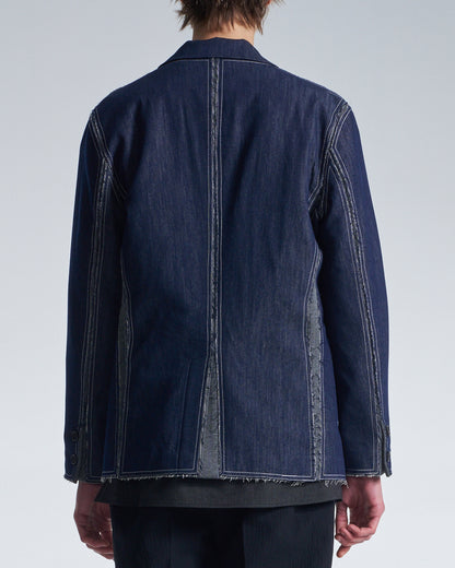 HARRISON WONG / Raw Edge Denim Blazer With Sandwich Knit Base