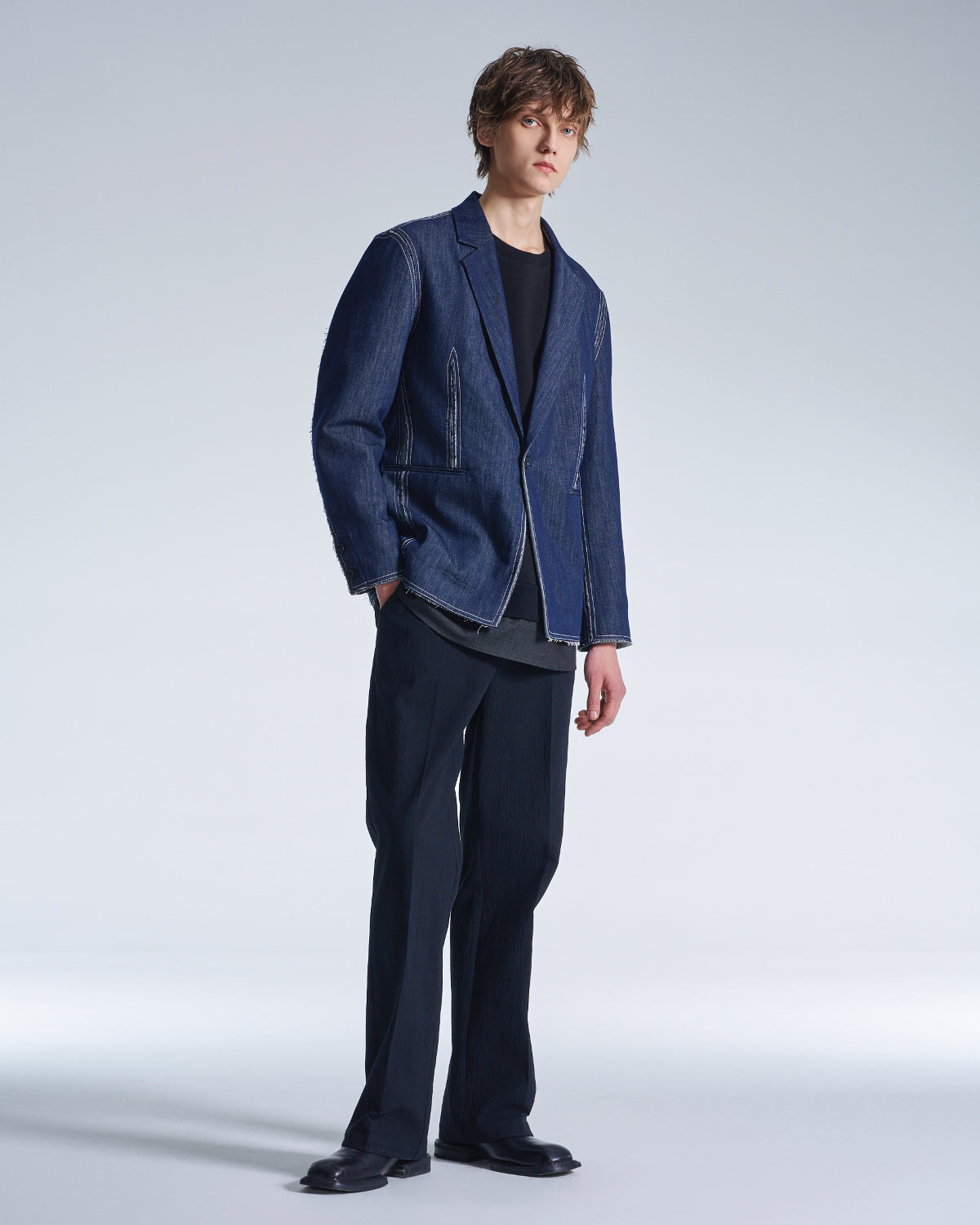 HARRISON WONG / Sweatshirt With Denim Hem - Black