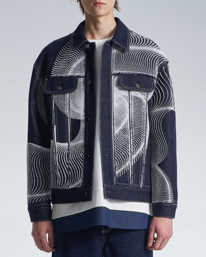 HARRISON WONG / Raw Edge Denim Jacket With Dots Embroidery