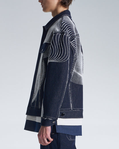 HARRISON WONG / Raw Edge Denim Jacket With Dots Embroidery