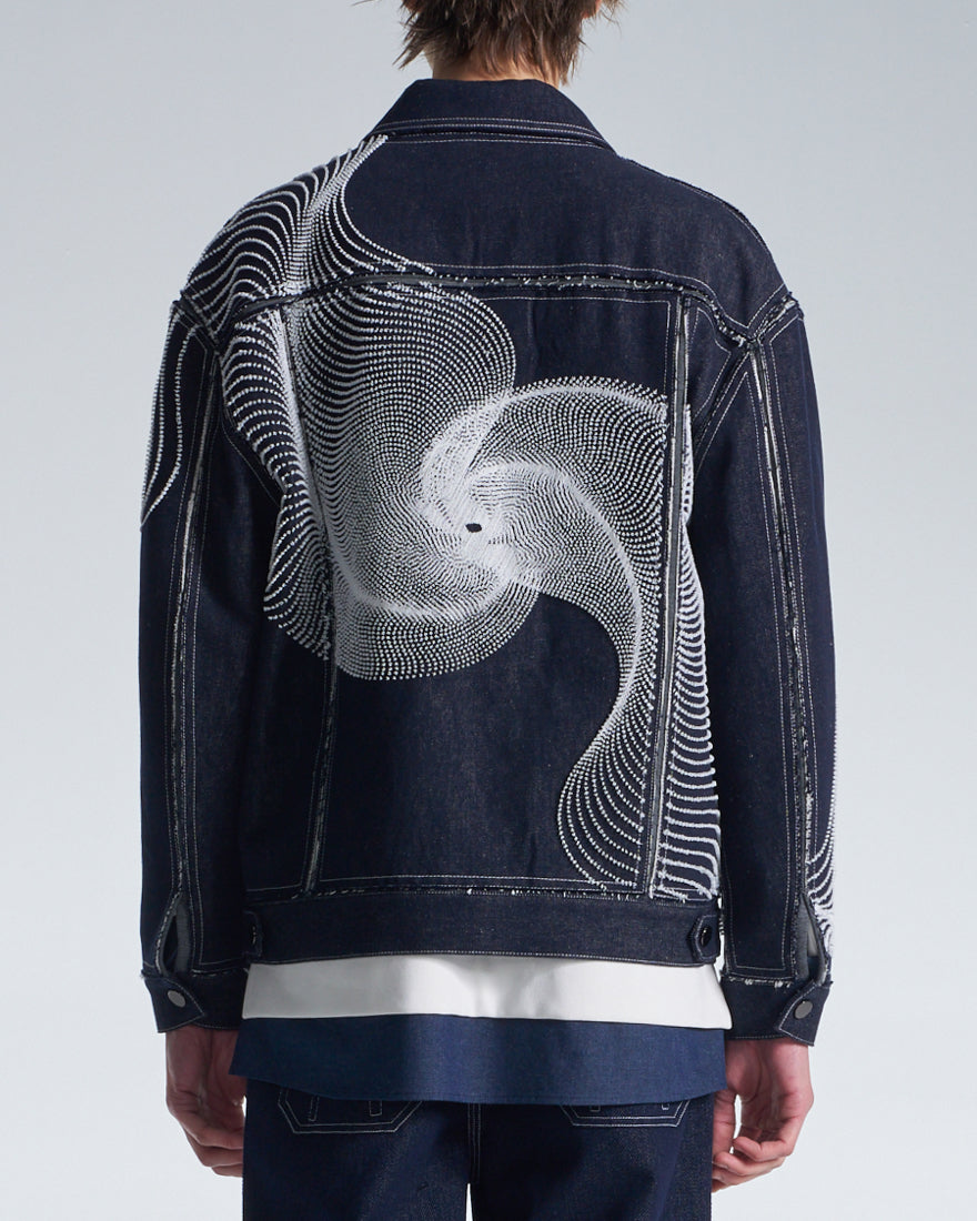 HARRISON WONG / Raw Edge Denim Jacket With Dots Embroidery