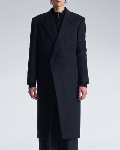 HARRISON WONG / Standard Fit Long Wool Coat With Power Shoulder - Black
