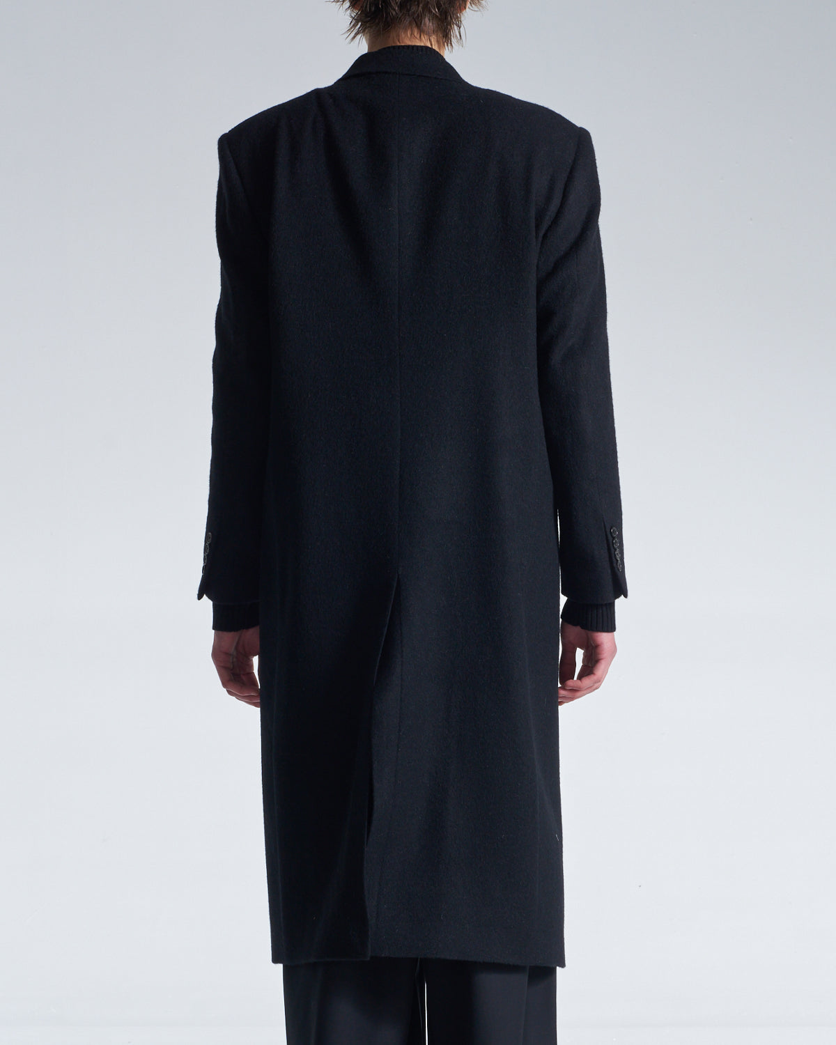 HARRISON WONG / Standard Fit Long Wool Coat With Power Shoulder - Black