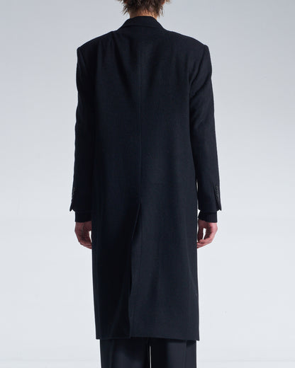 HARRISON WONG / Standard Fit Long Wool Coat With Power Shoulder - Black