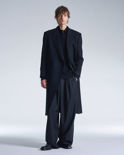 HARRISON WONG / Standard Fit Long Wool Coat With Power Shoulder - Black