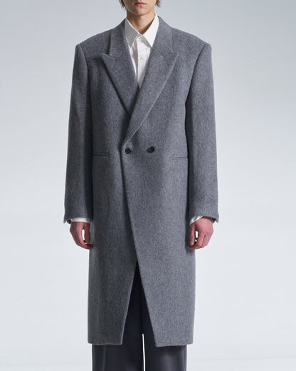 HARRISON WONG / Standard Fit Long Wool Coat With Power Shoulder - Grey