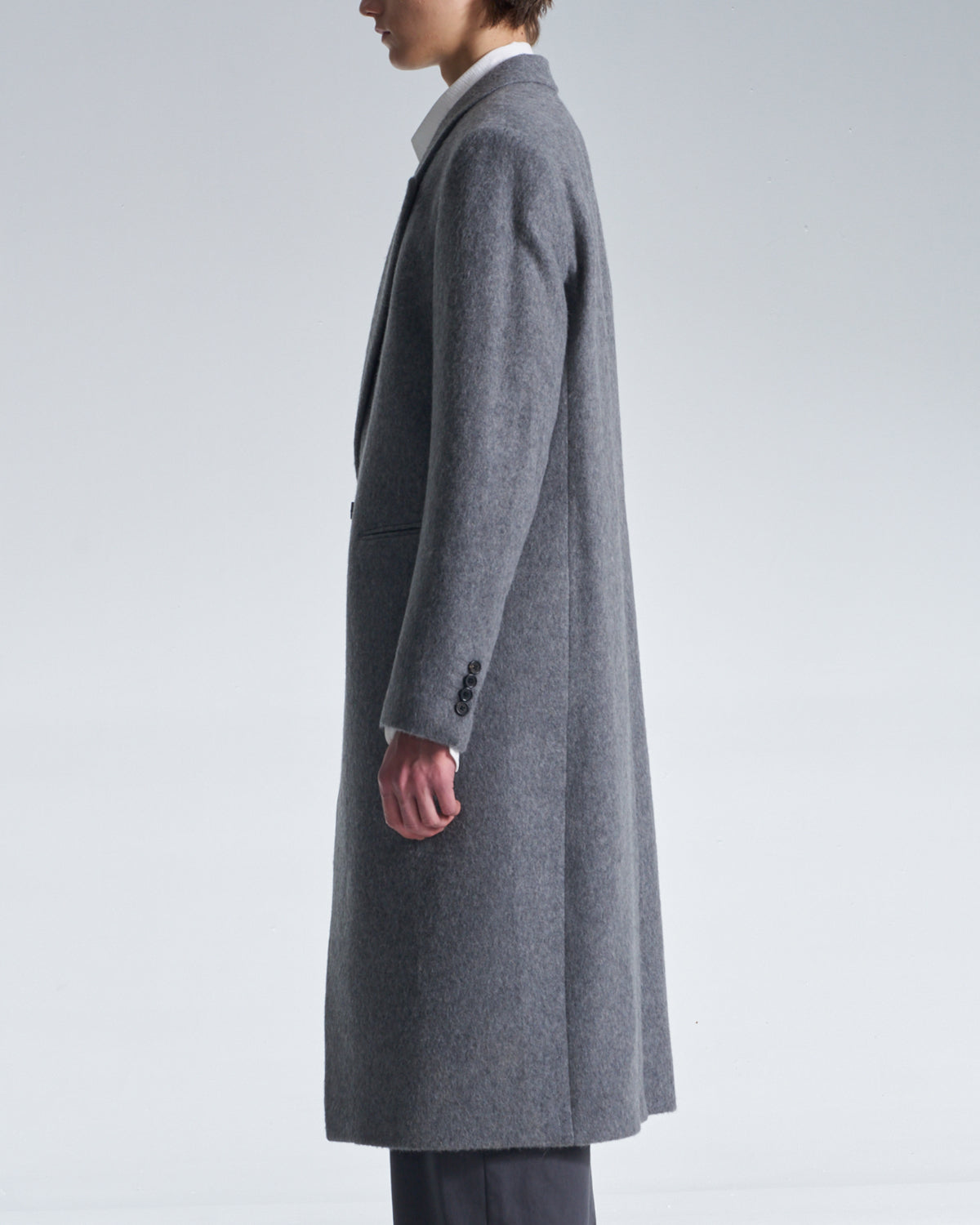 HARRISON WONG / Standard Fit Long Wool Coat With Power Shoulder - Grey
