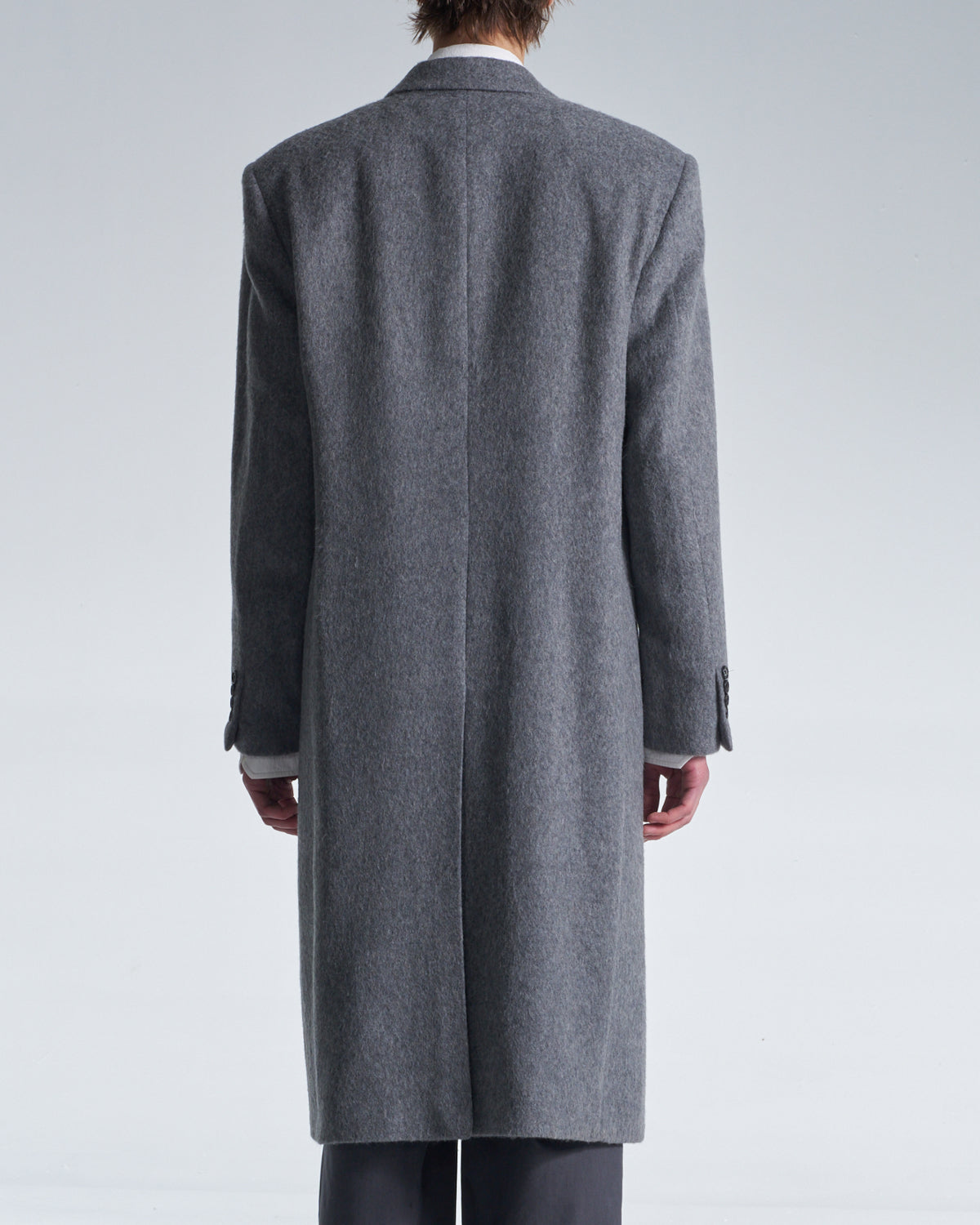 HARRISON WONG / Standard Fit Long Wool Coat With Power Shoulder - Grey