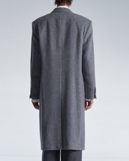 HARRISON WONG / Standard Fit Long Wool Coat With Power Shoulder - Grey
