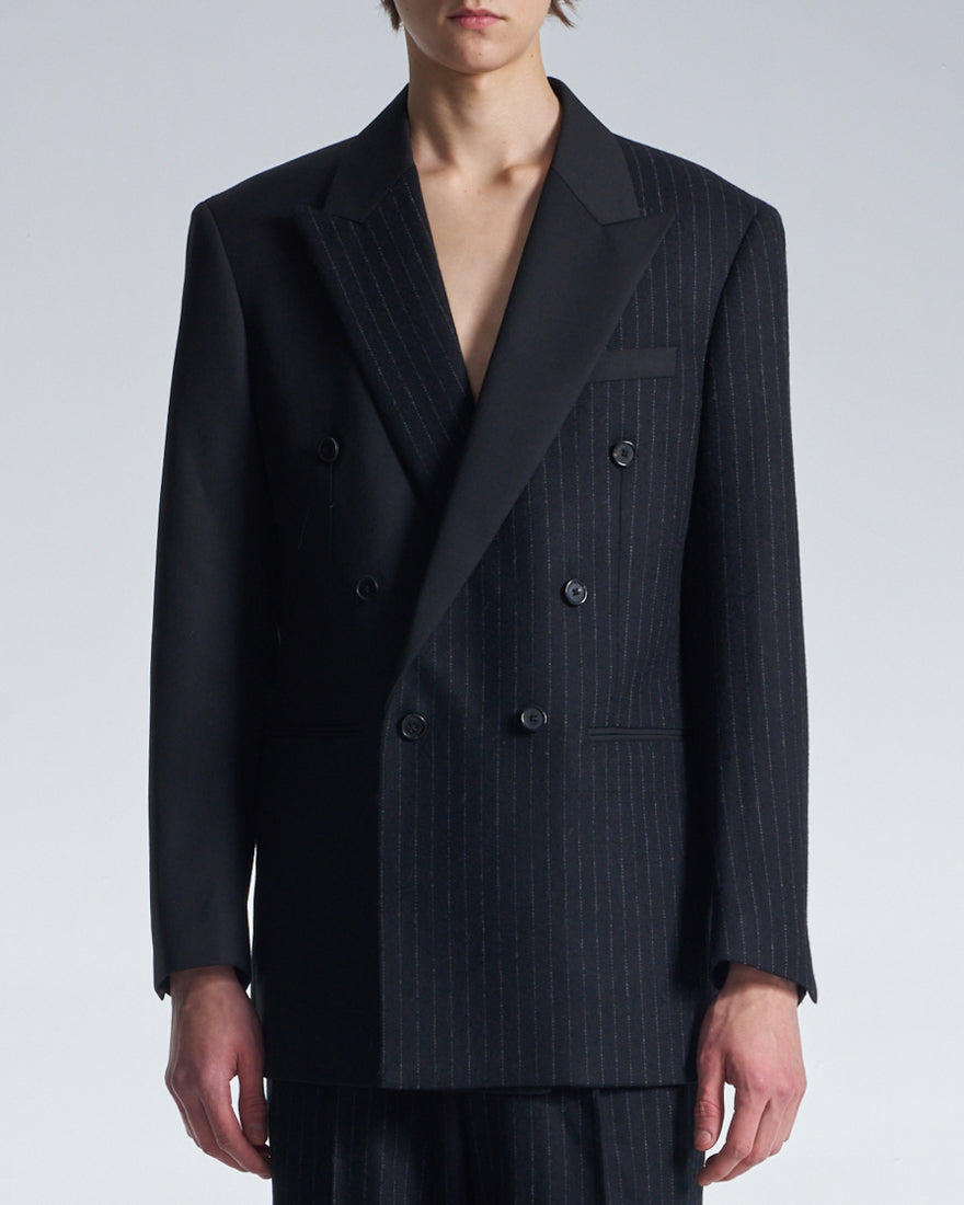 HARRISON WONG / Standard Fit DB Blazer With Stripe Fabric Contrast