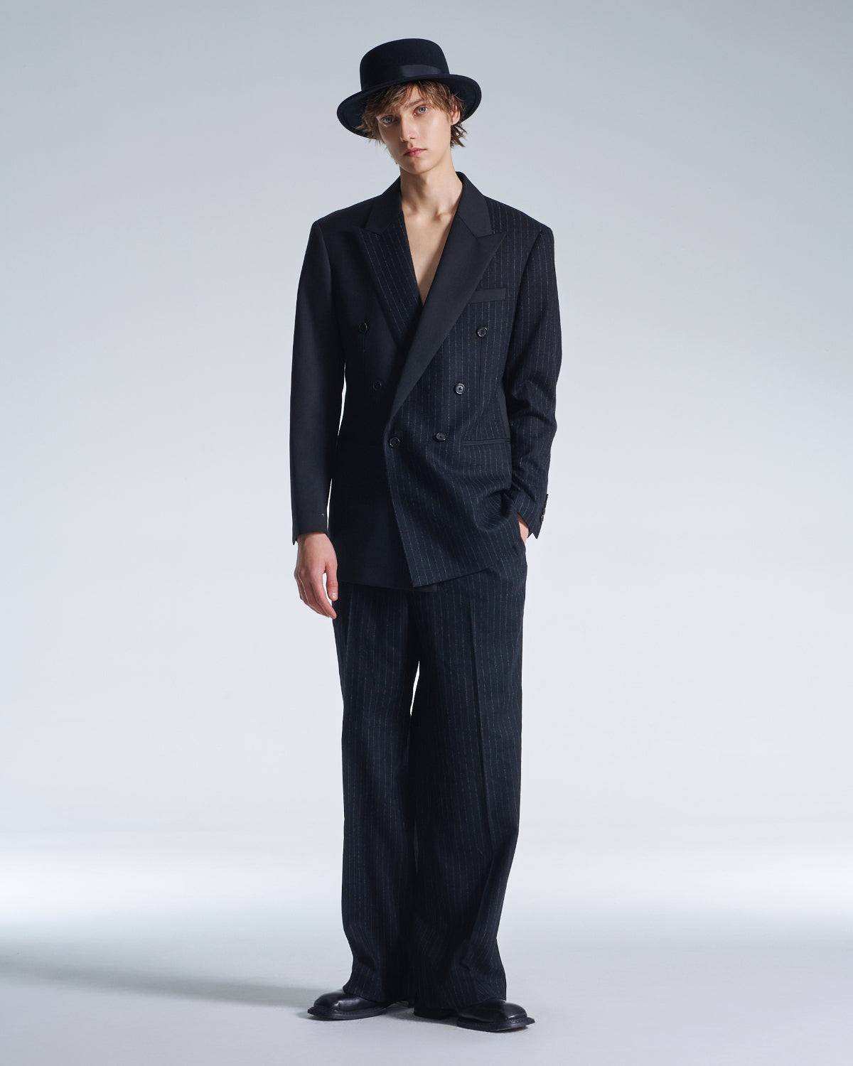 HARRISON WONG / Standard Fit DB Blazer With Stripe Fabric Contrast