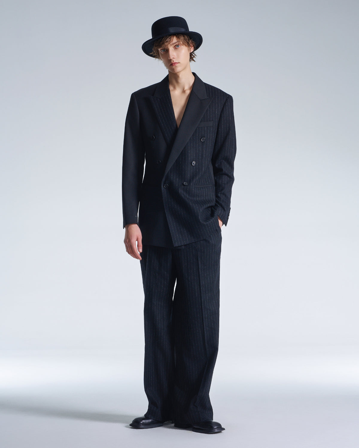 HARRISON WONG / Striped Wool Wide Leg Pants