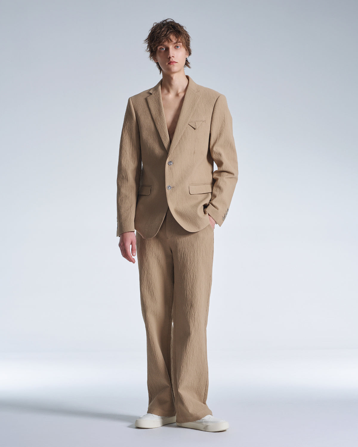 HARRISON WONG / Crepe Cotton Standard Fit Blazer - Peanut