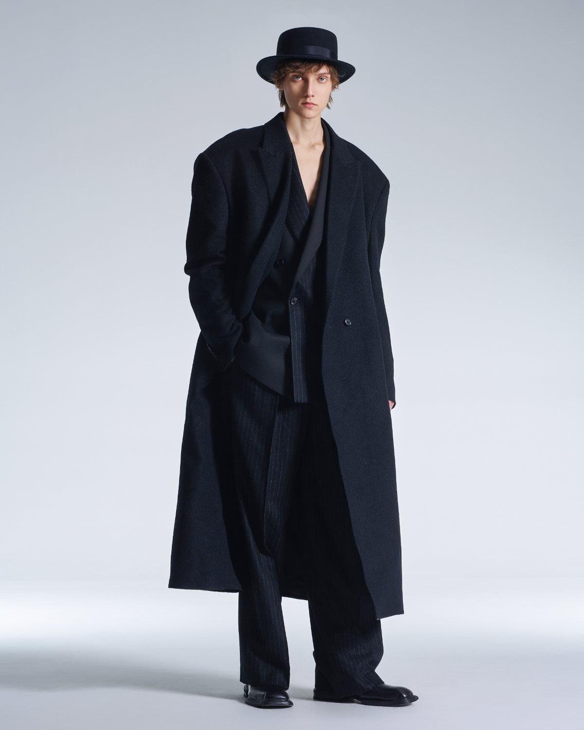 HARRISON WONG / Standard Fit DB Blazer With Stripe Fabric Contrast