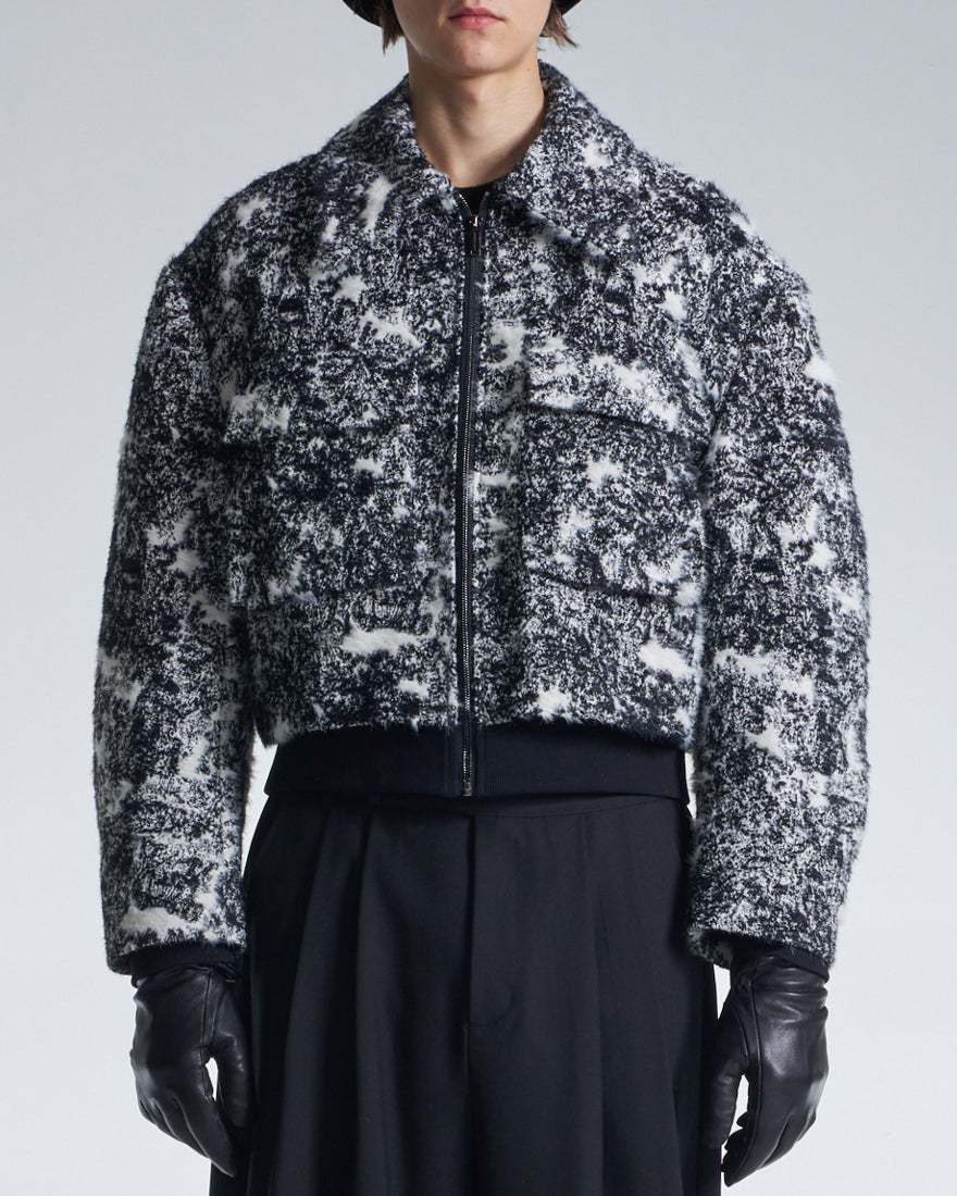 HARRISON WONG / Hairy Abstract Jacquard Cropped Zipper Jacket