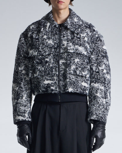 HARRISON WONG / Hairy Abstract Jacquard Cropped Zipper Jacket