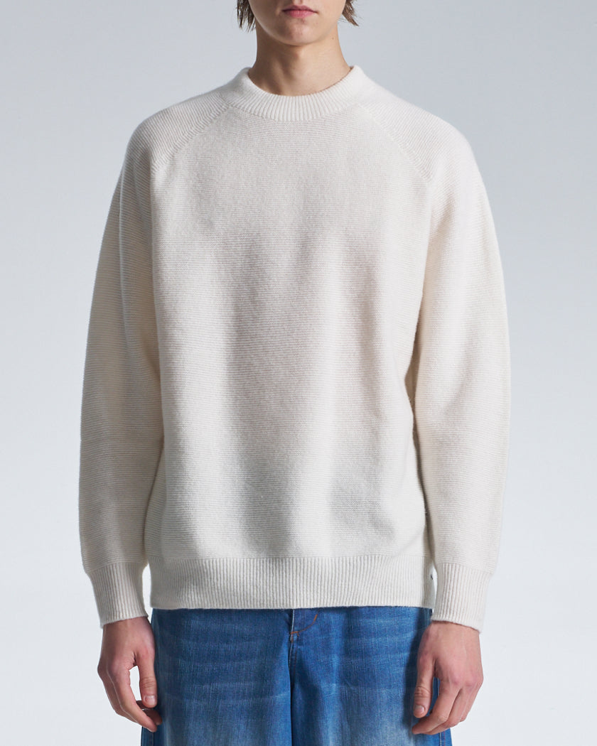 HARRISON WONG / Basic Wool Sweater With Horizontal Weave - White