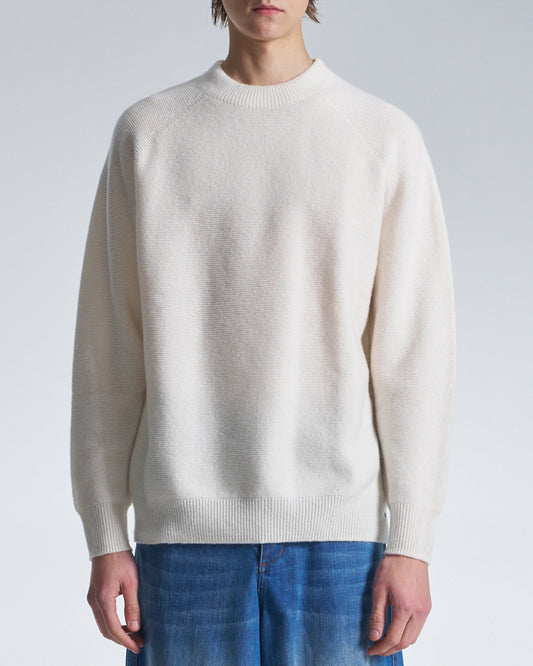 HARRISON WONG / Basic Wool Sweater With Horizontal Weave - White
