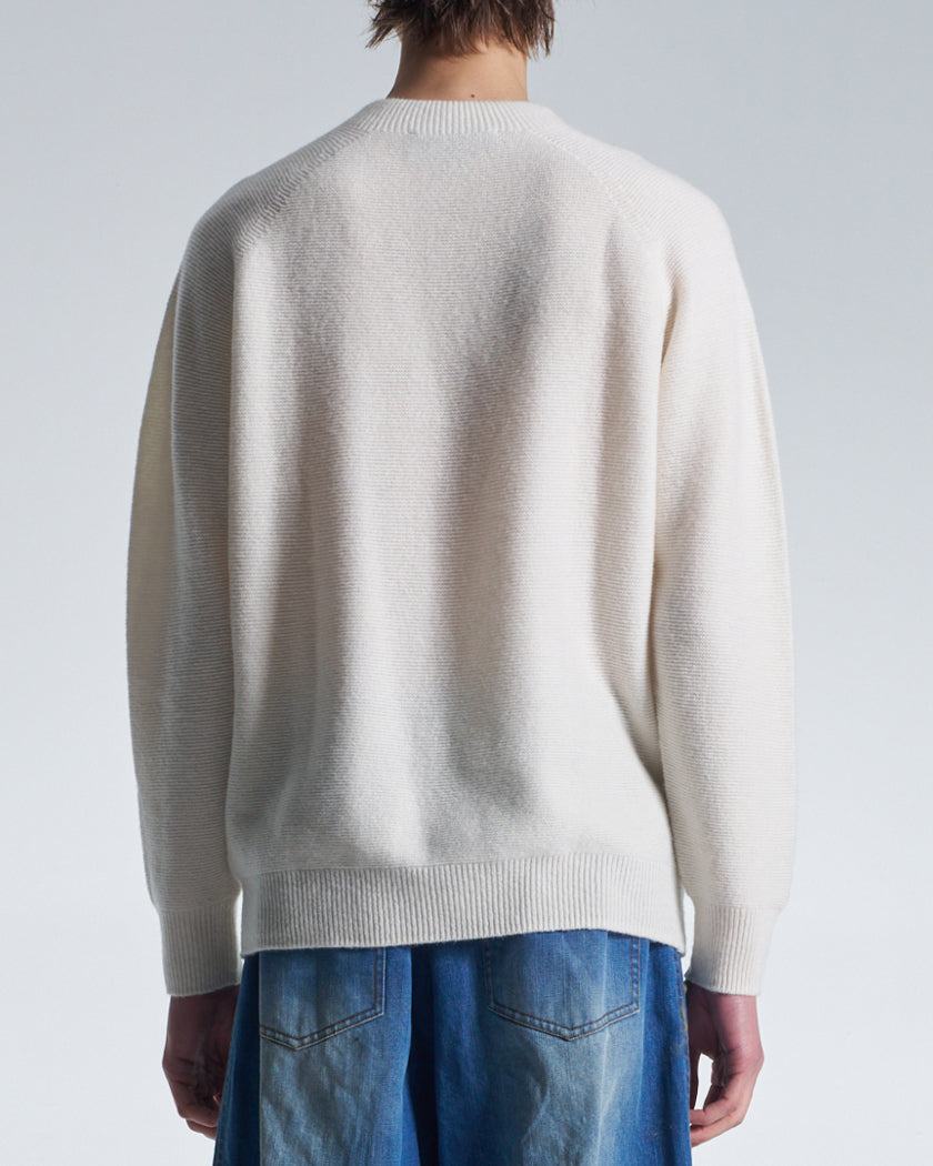 HARRISON WONG / Basic Wool Sweater With Horizontal Weave - White