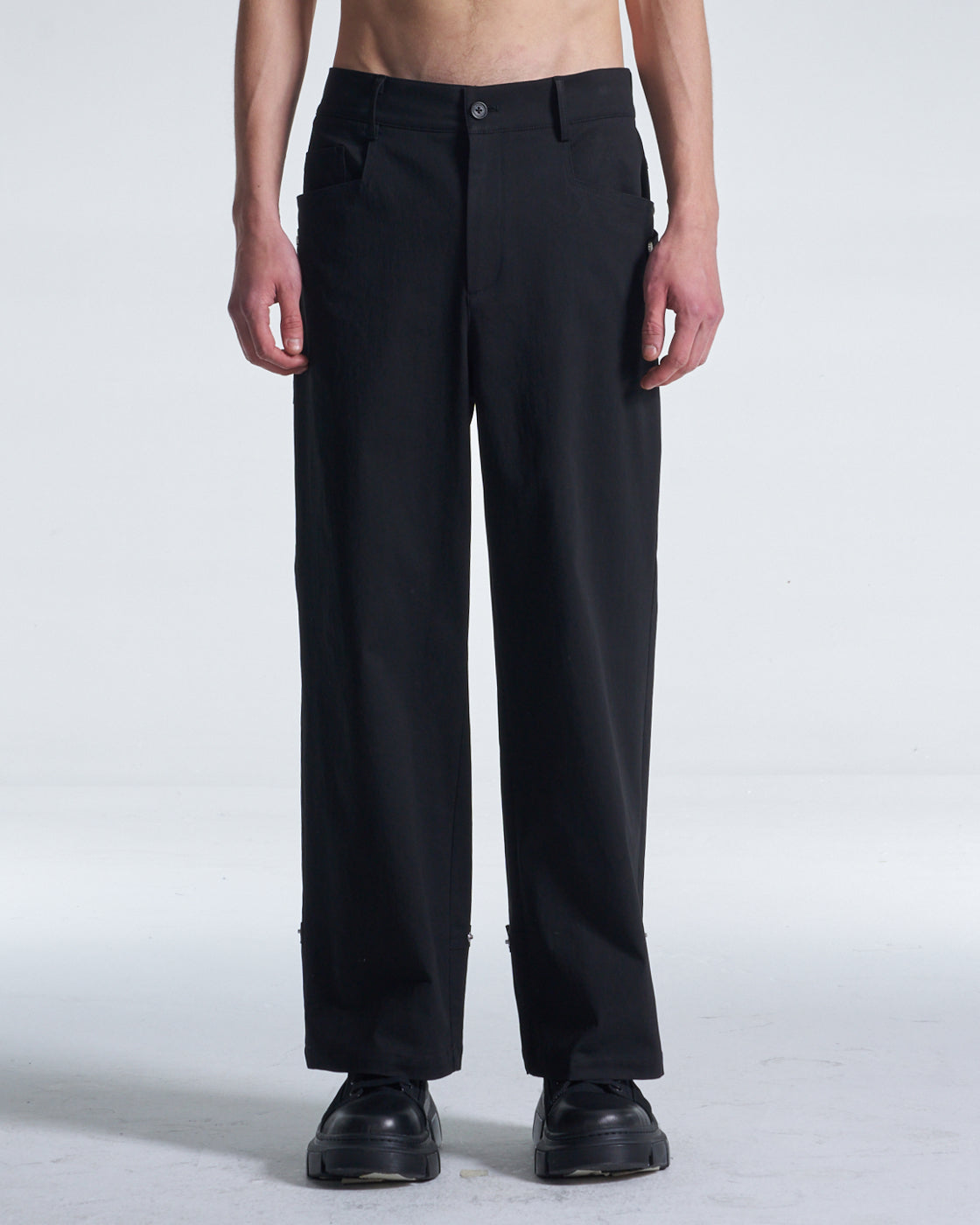 HARRISON WONG / Wide Leg Cotton Pants With Big Back Pockets - Black