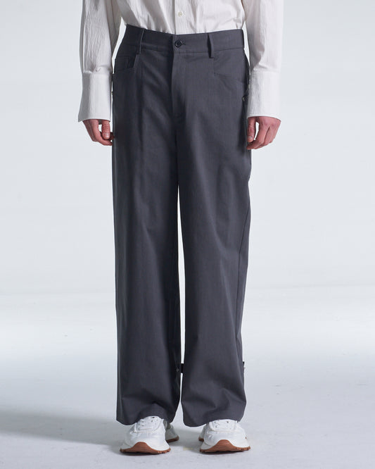 HARRISON WONG / Wide Leg Cotton Pants With Big Back Pockets - Grey