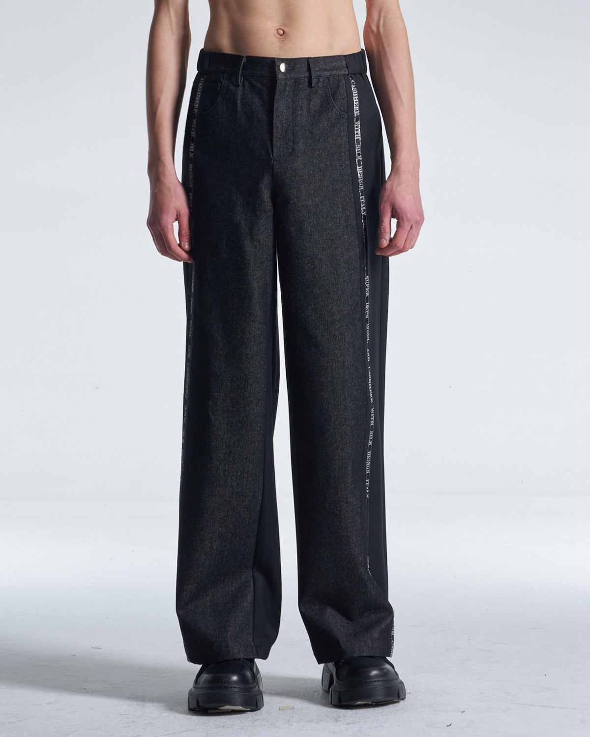 HARRISON WONG / Wool Pants With Denim Contrast - Black