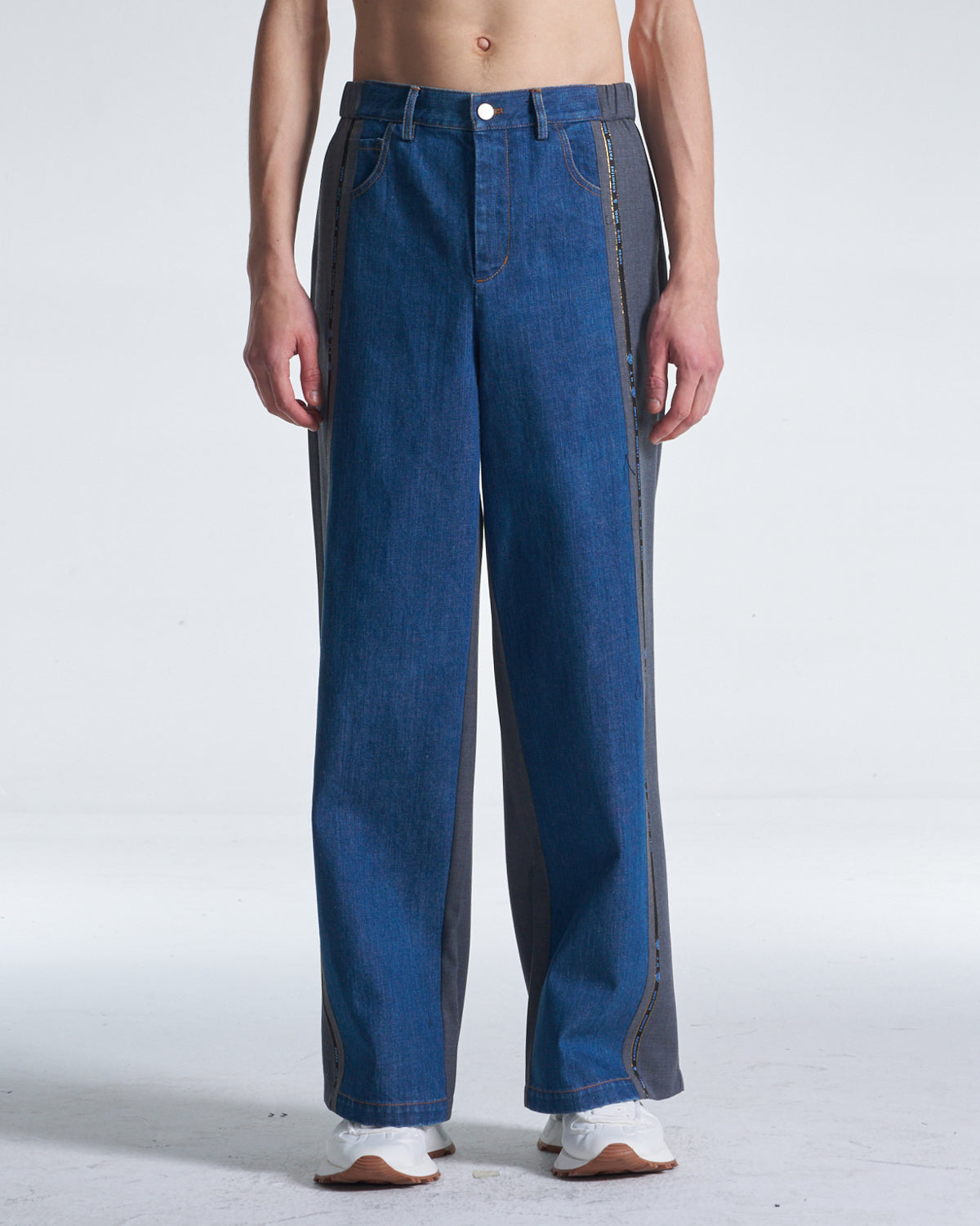 HARRISON WONG / Wool Pants With Denim Contrast - Grey