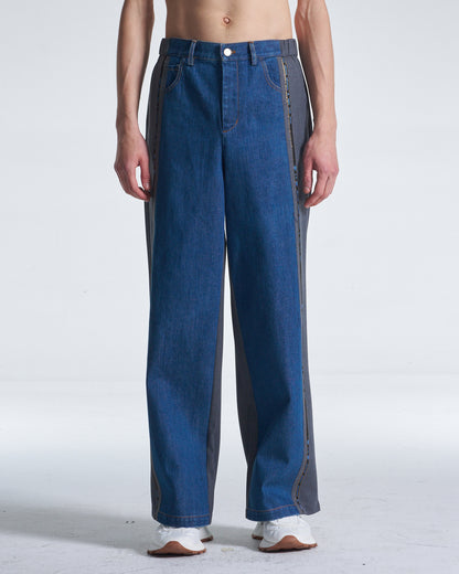 HARRISON WONG / Wool Pants With Denim Contrast - Grey