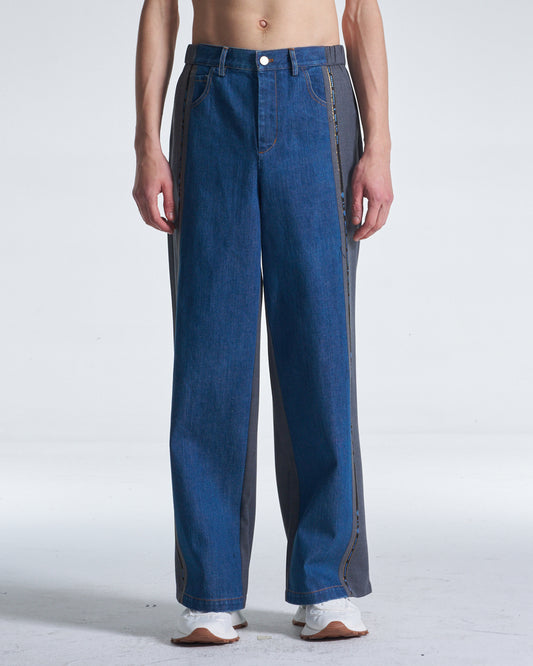HARRISON WONG / Wool Pants With Denim Contrast - Grey