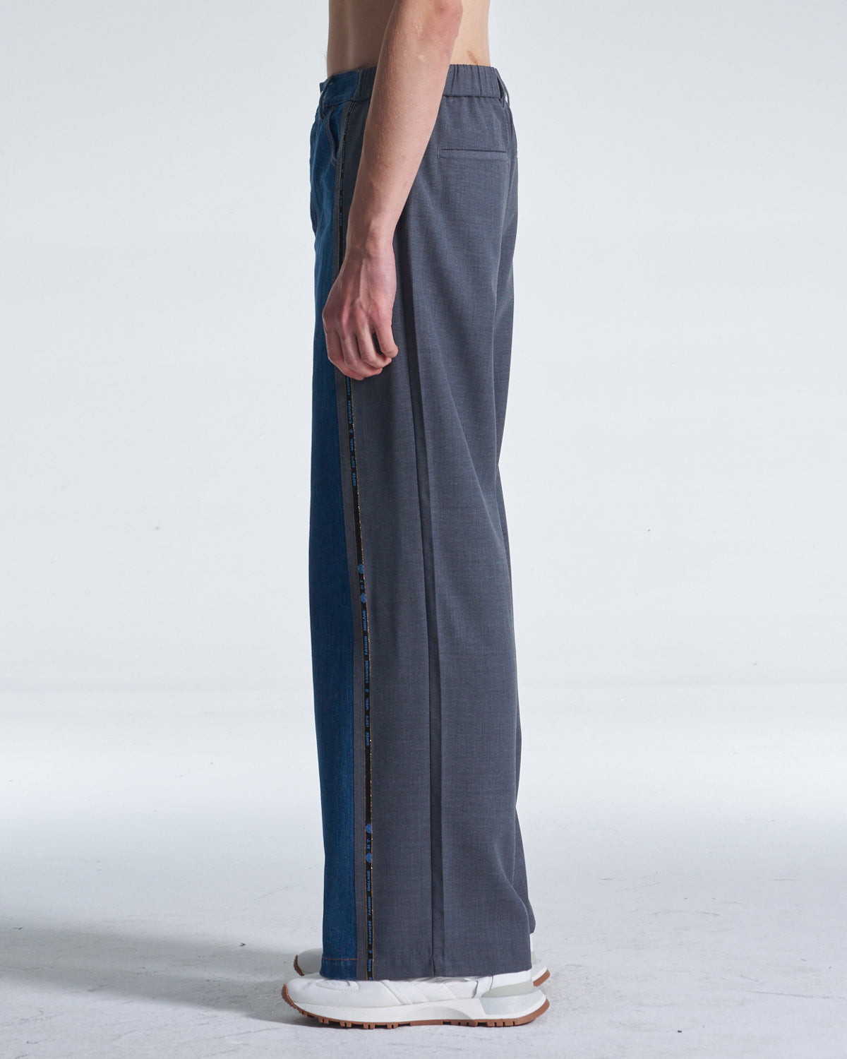 HARRISON WONG / Wool Pants With Denim Contrast - Grey