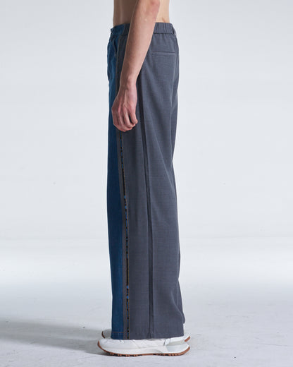 HARRISON WONG / Wool Pants With Denim Contrast - Grey