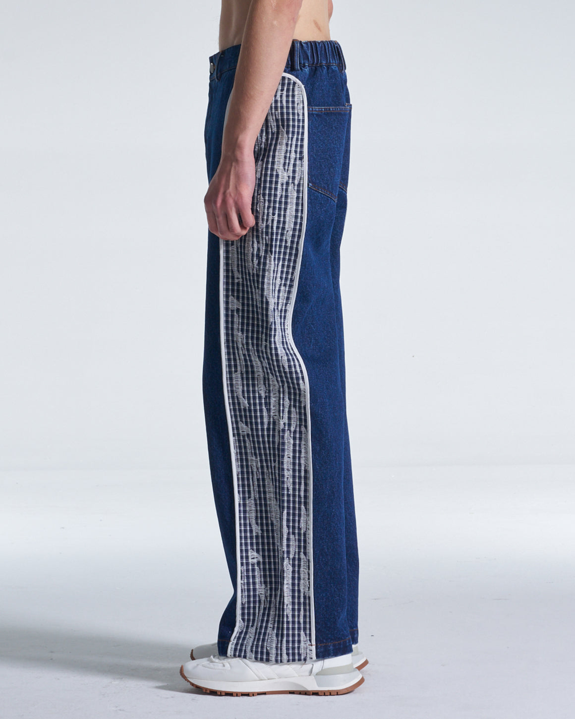 HARRISON WONG / Wide Leg Denim Pants Contrast With Checks