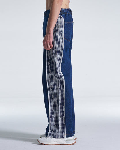 HARRISON WONG / Wide Leg Denim Pants Contrast With Checks
