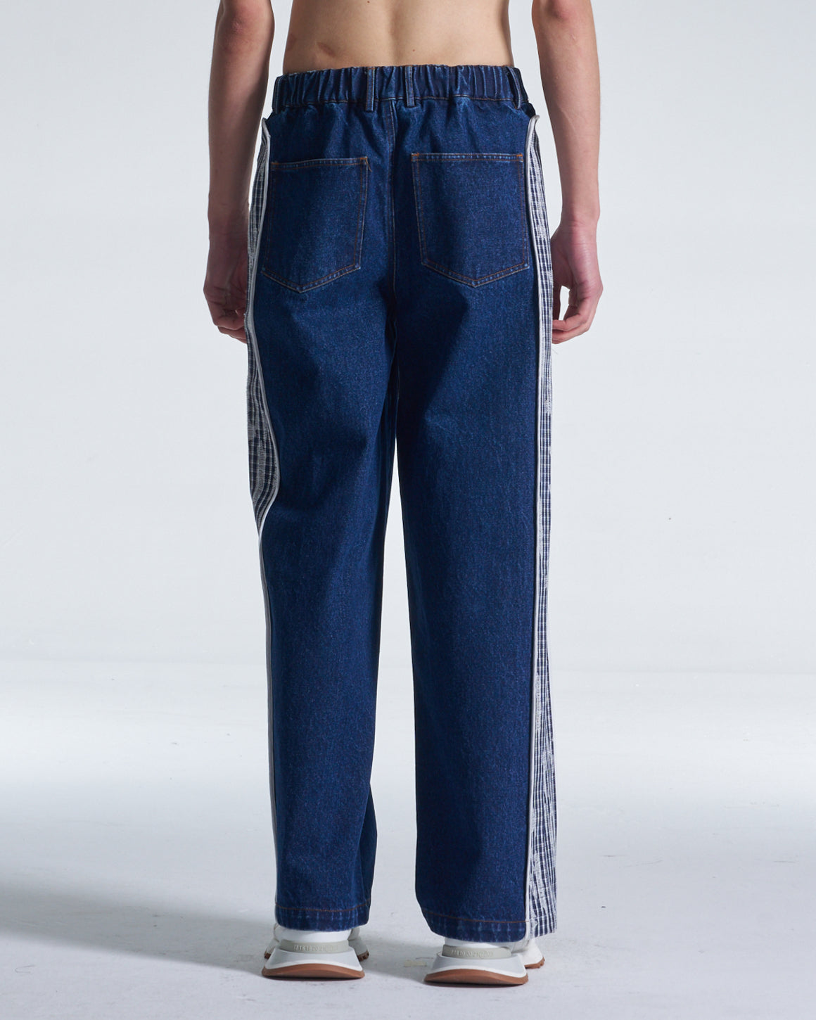 HARRISON WONG / Wide Leg Denim Pants Contrast With Checks
