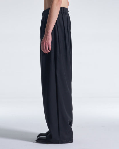 HARRISON WONG / Wide Leg Wool Pants With Multi Pleats - Black